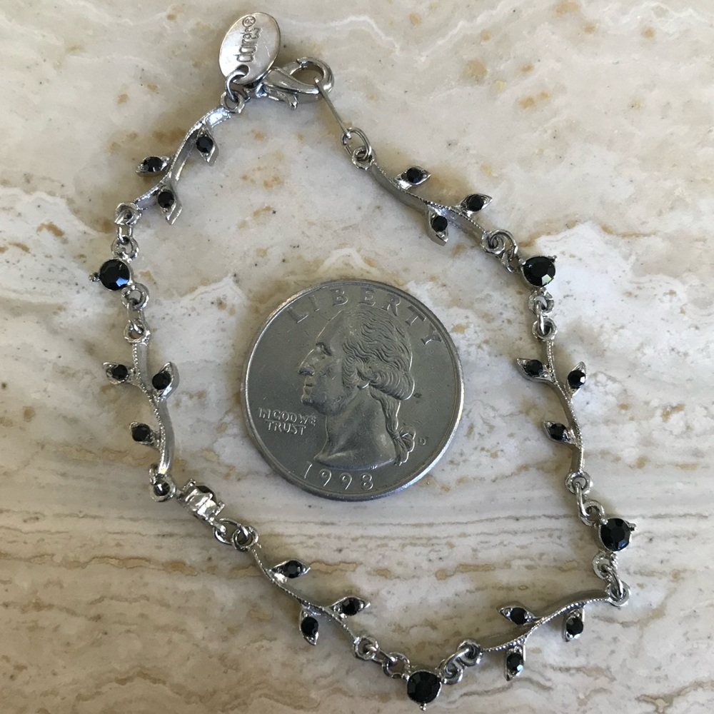 CLAIRES SILVER TONE AND BLACK RHINESTONE BRACELET